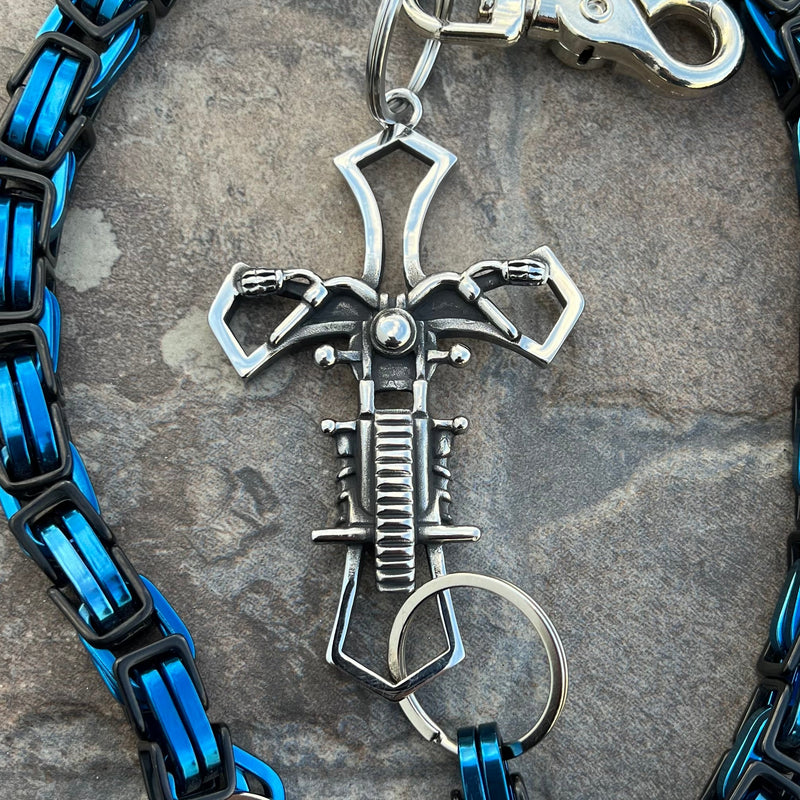 SANITY JEWELRY® Wallet Chain Motorcycle Cross Wallet Chain - Black & Blue Daytona Road King - WC227ad