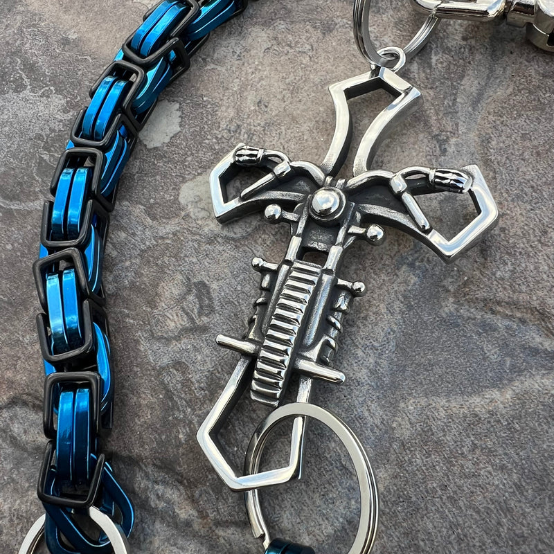 SANITY JEWELRY® Wallet Chain Motorcycle Cross Wallet Chain - Black & Blue Daytona Road King - WC227ad