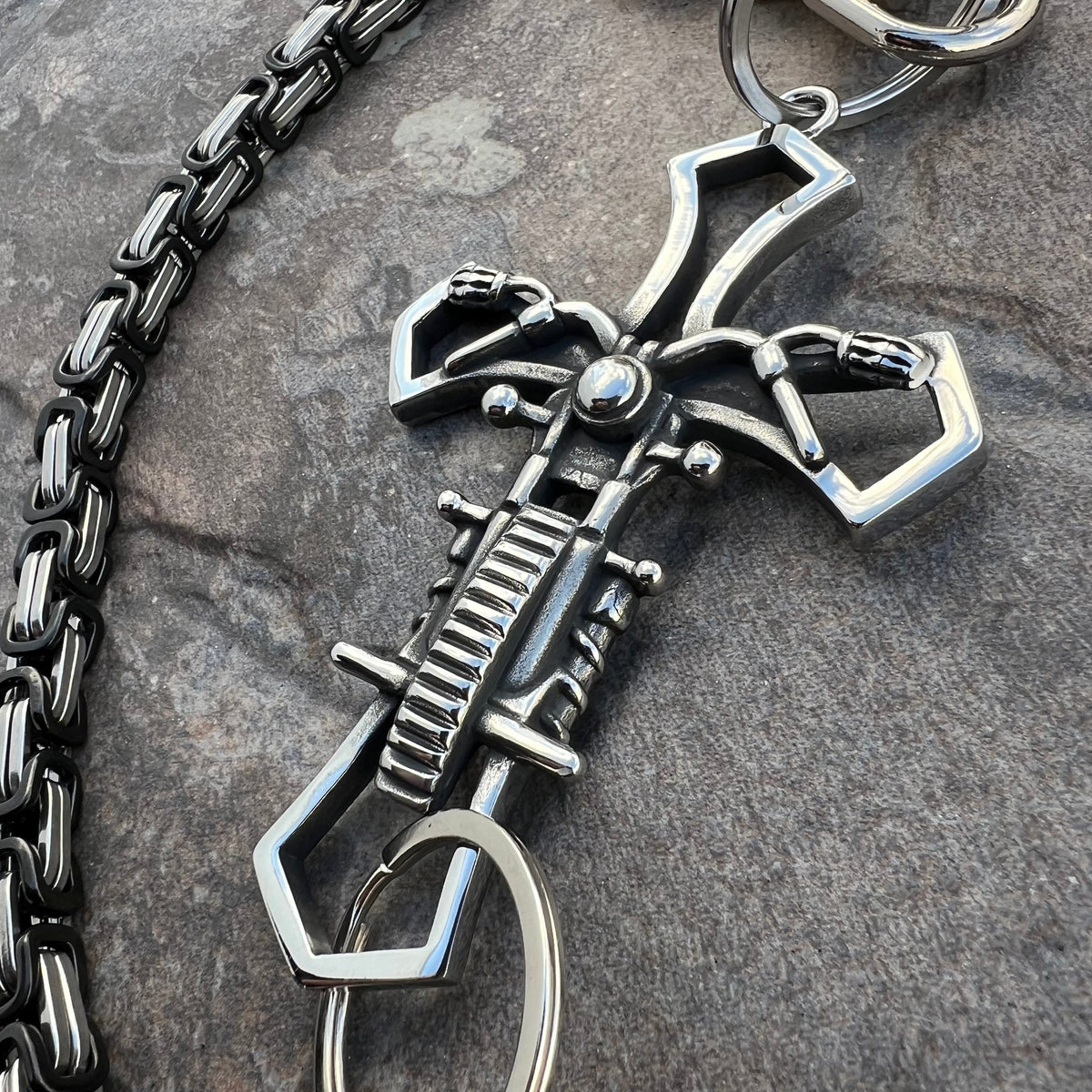 小物 [Tornado mart] Cross wallet chain Motorcycle Cross Wallet Chain - Black & Silver Daytona Deluxe - WC228D
