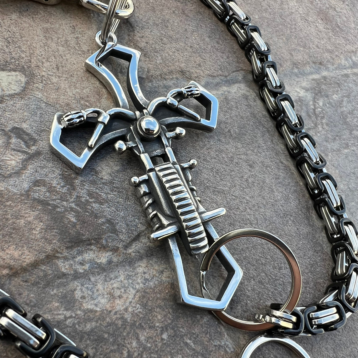Motorcycle Cross Wallet Chain - Black & Silver Daytona Deluxe - WC228D