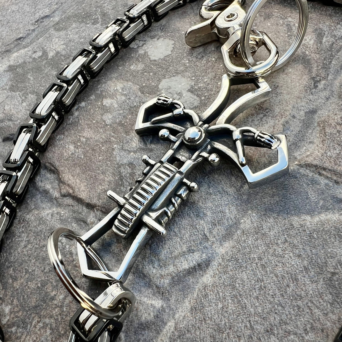 Motorcycle Cross Wallet Chain - Black & Silver Daytona Heritage - WC22