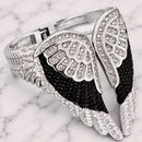 SANITY JEWELRY® Women's Bracelet Angel Heart Wing Bracelets - Double Wing Cuff - Black & White W/White Stones - AW04