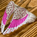 SANITY JEWELRY® Women's Bracelet Angel Heart Wing Bracelets - Double Wing Cuff - Pink W/Pink Stones - AW07