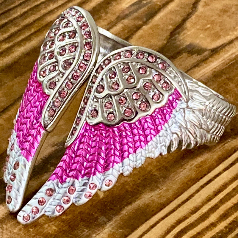 SANITY JEWELRY® Women's Bracelet Angel Heart Wing Bracelets - Double Wing Cuff - Pink W/Pink Stones - AW07