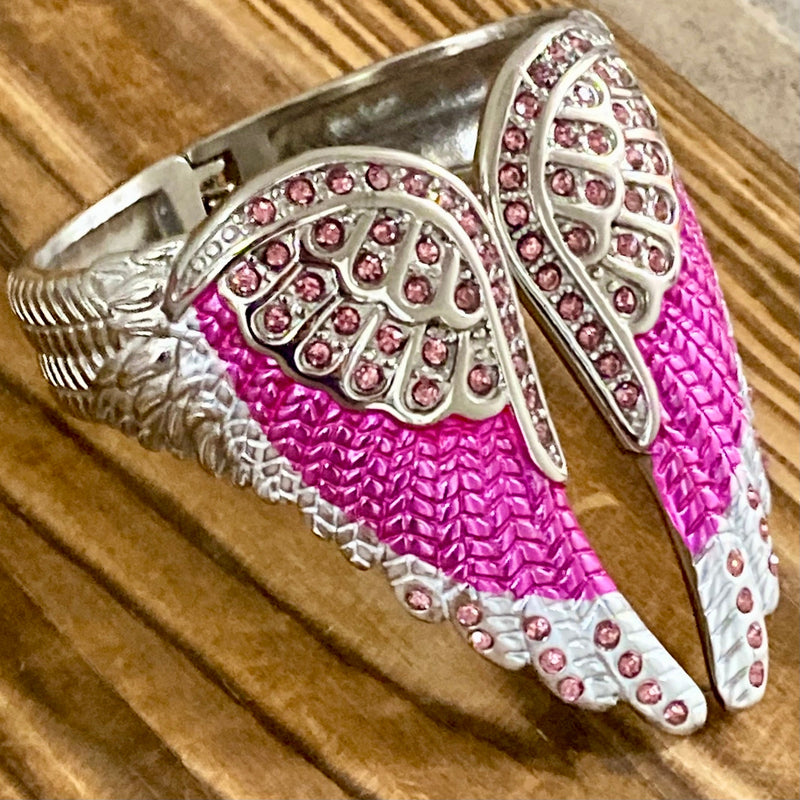 SANITY JEWELRY® Women's Bracelet Angel Heart Wing Bracelets - Double Wing Cuff - Pink W/Pink Stones - AW07
