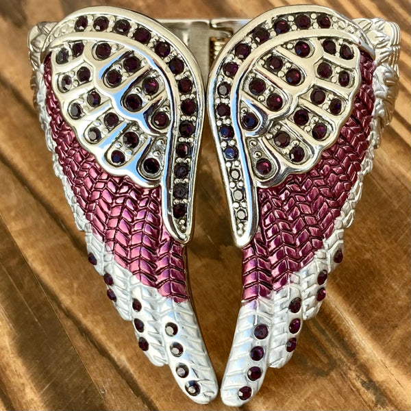SANITY JEWELRY® Women's Bracelet Angel Heart Wing Bracelets - Double Wing Cuff - Purple W/Purple Stones - AW06