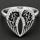 Sanity Jewelry Women's Ring 4 Angel Heart Wing Ring - Silver W/White Stones - R32