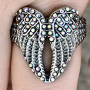 Sanity Jewelry Women's Ring Angel Heart Wing Ring - Silver W/Rainbow Stones - R249