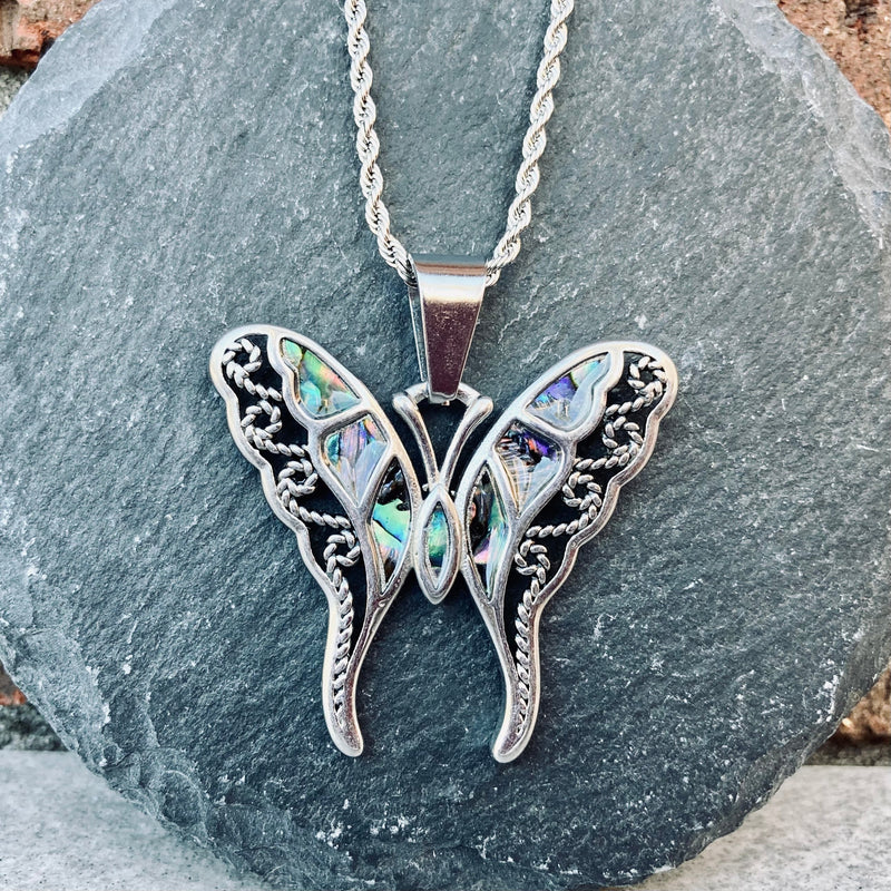 Sanity Jewelry Abalone - Butterfly Swallow Tail Pendant & Chain SK2559