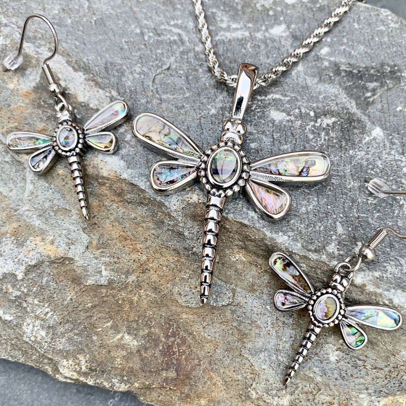 Abalone - Dragonfly "Tear Drop" Pendant & Chain SK2515 Biker Jewelry Skull Jewelry Sanity Jewelry Stainless Steel jewelry