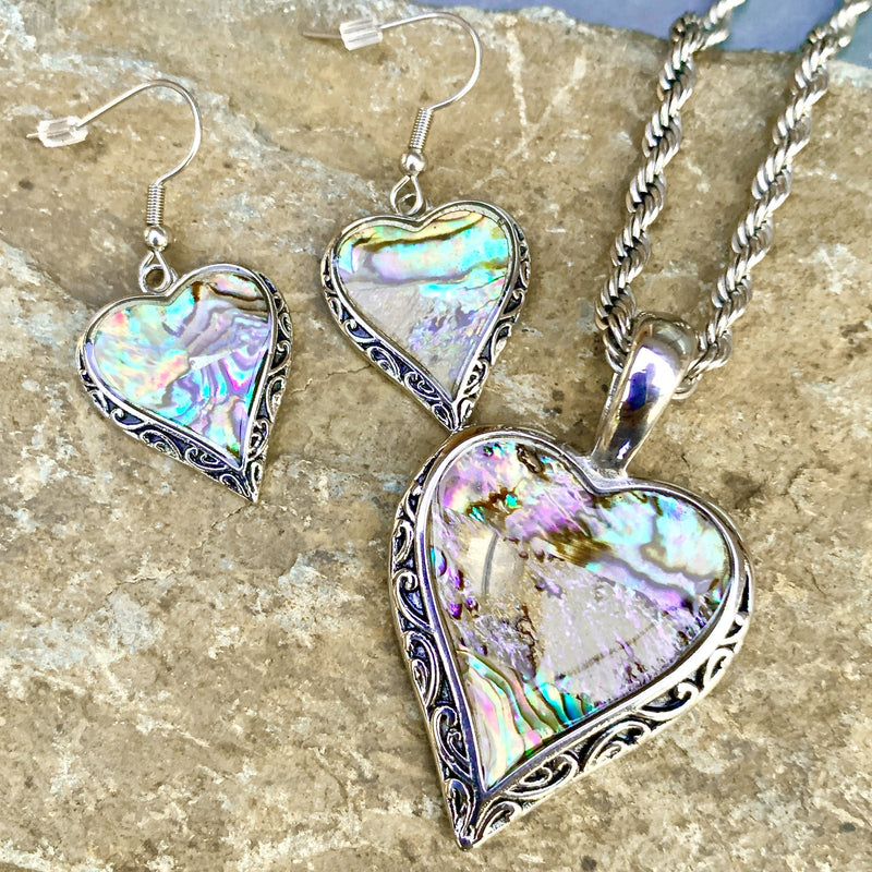 Abalone - Heart Pendant & Chain SK2554 Biker Jewelry Skull Jewelry Sanity Jewelry Stainless Steel jewelry