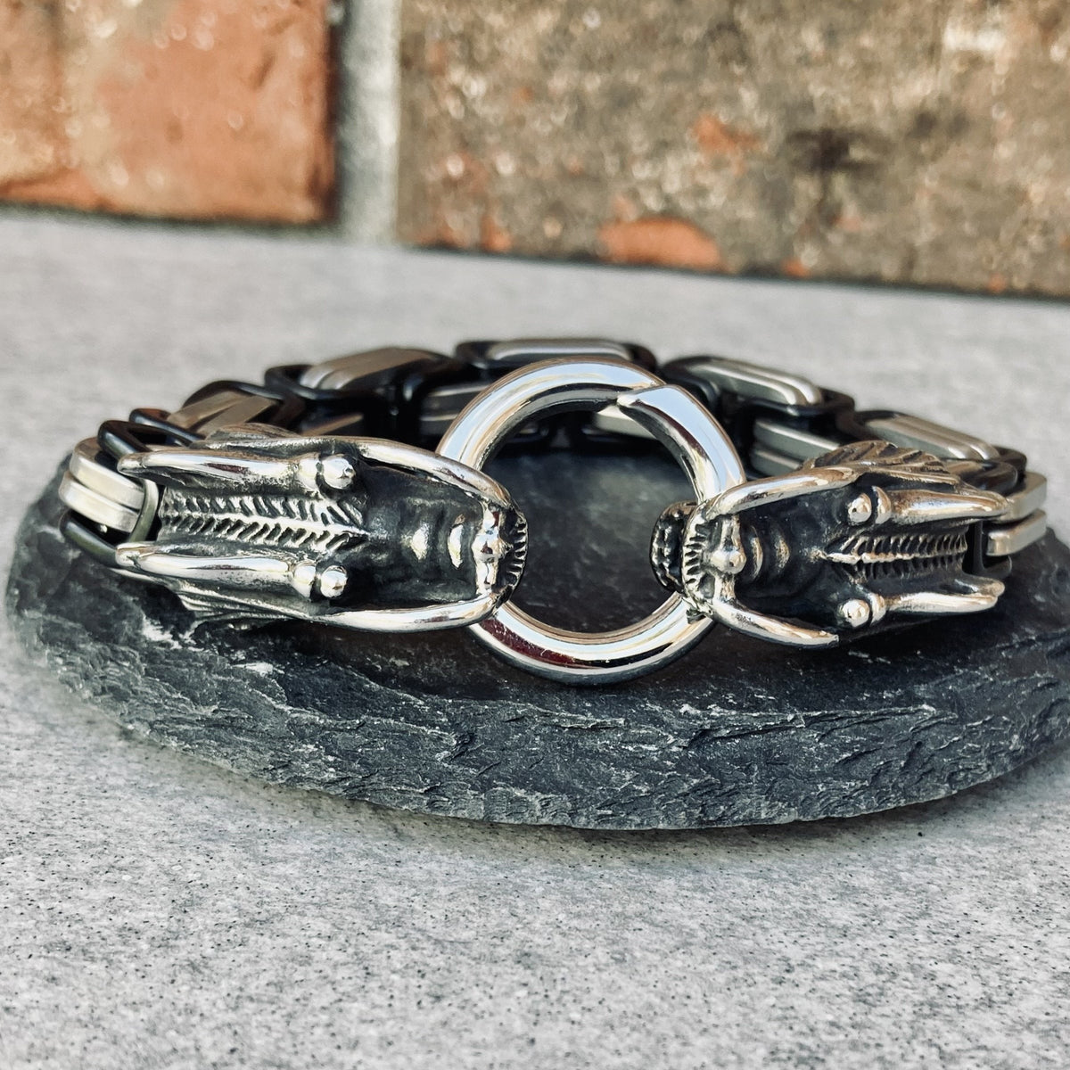 Dragon Head Bracelet - Silver & Black - Heritage - B82 CLEARANCE