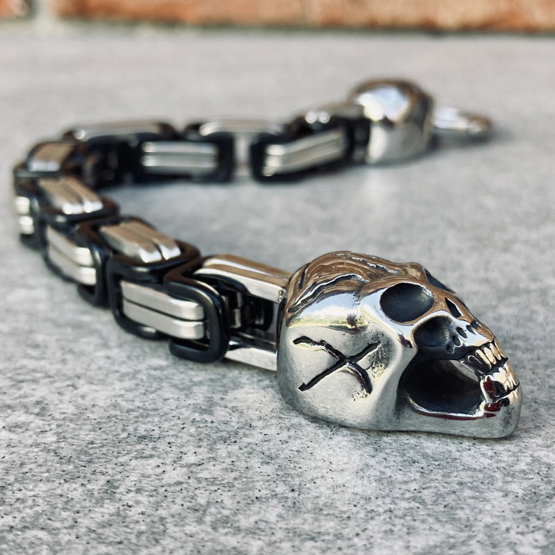 2 Skull Daytona - Black and Silver Stainless - B86 Biker Jewelry Skull Jewelry Sanity Jewelry Stainless Steel jewelry