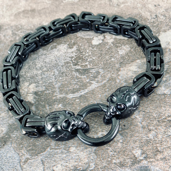 Sanity Jewelry Bracelet - 2 Skull Daytona - Black - Deluxe - B91