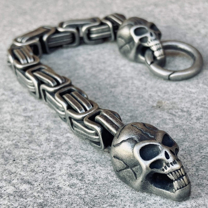 Bracelet - 2 Skull Daytona - Galvanized - Heritage - B85 Biker Jewelry Skull Jewelry Sanity Jewelry Stainless Steel jewelry