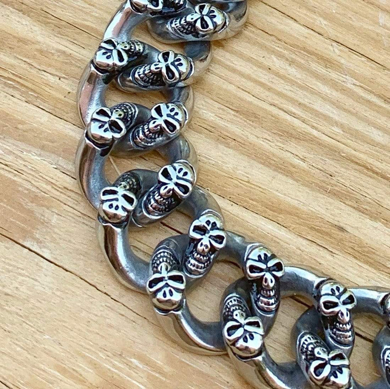Bagger Bracelet - Skull ChainGang - Custom - 7/8" Wide - B33 Bracelet Biker Jewelry Skull Jewelry Sanity Jewelry Stainless Steel jewelry