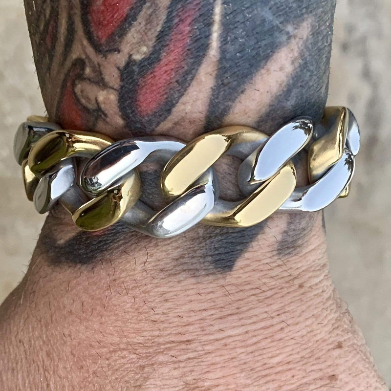 Bagger Bracelet - "EASY RIDER" - 2 Tone Gold & Stainless - 3/4" wide - B Bracelet Biker Jewelry Skull Jewelry Sanity Jewelry Stainless Steel jewelry