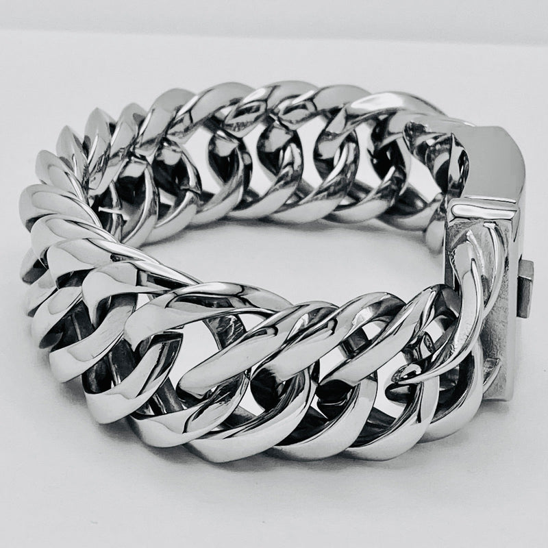 Sanity Jewelry Bracelet Bagger Bracelet - "EASY RIDER" - Curb Chain - Polished Stainless - 3/4 Inch wide - B134