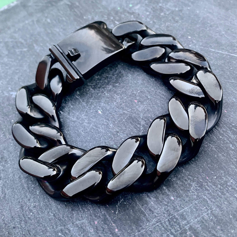 Bagger Bracelet - "EASY RIDER" - Shiny Black Stainless - 3/4" wide - B Bracelet Biker Jewelry Skull Jewelry Sanity Jewelry Stainless Steel jewelry