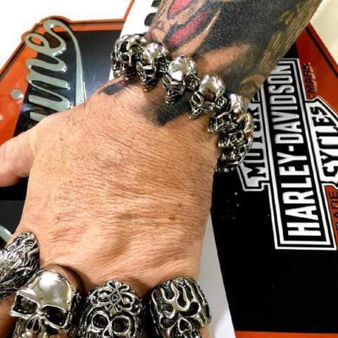 Harley-Davidson Men's Willie G Skull Steel ID Curb Link Bracelet HSB0140 |  eBay