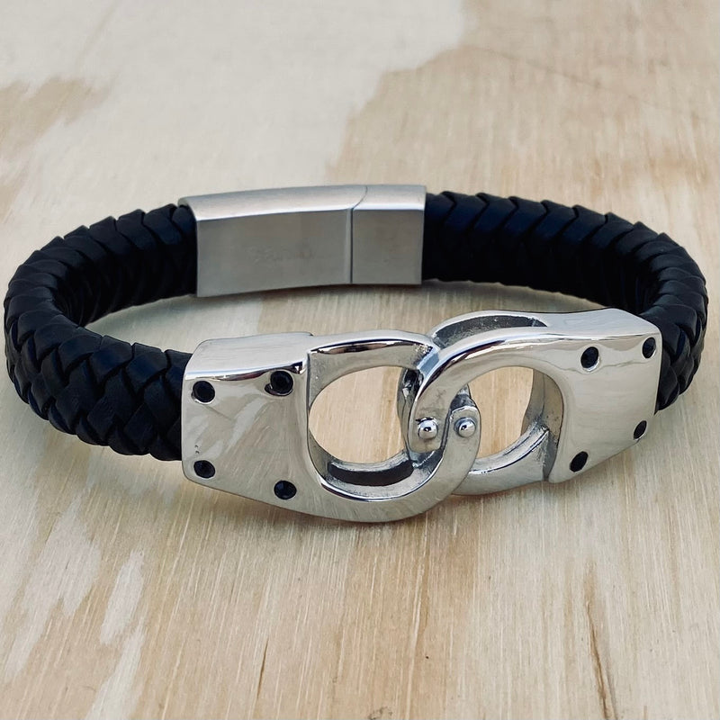 Sanity Jewelry Bracelet Leather & Stainless Steel- "Handcuff" Bracelet - B69