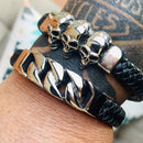 Leather & Stainless Steel- "Scarface" Bracelet - B80 Bracelet Biker Jewelry Skull Jewelry Sanity Jewelry Stainless Steel jewelry