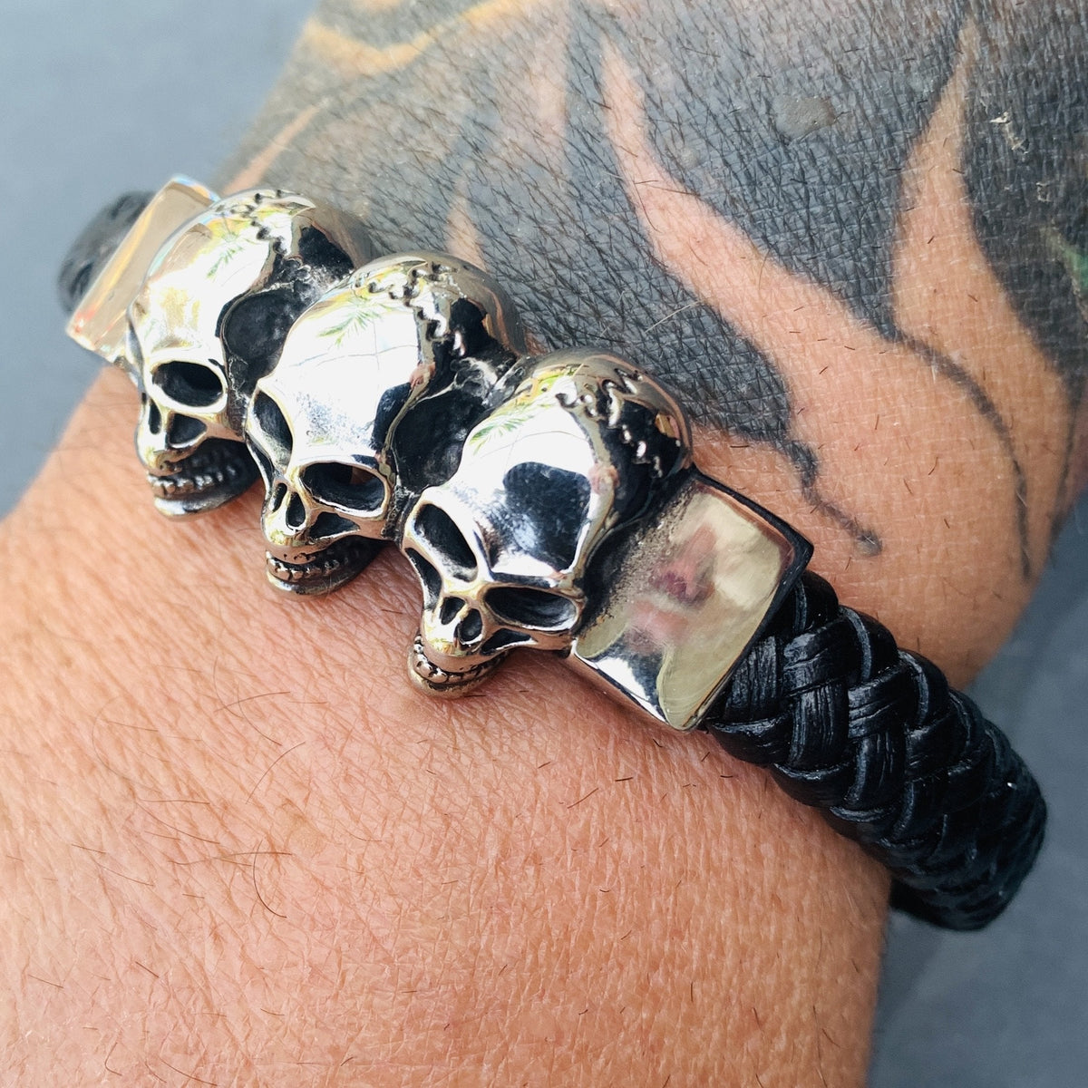 Bracelet | Leather & Stainless Steel - Scarface | Sanity Jewelry