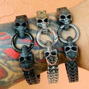 "Viking with 2 Skull Heads" - Galvanized Stainless - 1/2 inch wide - B10 Bracelet Biker Jewelry Skull Jewelry Sanity Jewelry Stainless Steel jewelry