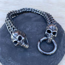 "Viking with 2 Skull Heads" - Galvanized Stainless - 1/2 inch wide - B10 Bracelet Biker Jewelry Skull Jewelry Sanity Jewelry Stainless Steel jewelry