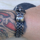 "Viking with 2 Skull Heads" - Galvanized Stainless - 1/2 inch wide - B10 Bracelet Biker Jewelry Skull Jewelry Sanity Jewelry Stainless Steel jewelry