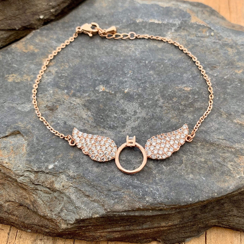 Ladies Bracelet - Petite Angel Wings - The Rose Gold Wings LAN032B Pendant Biker Jewelry Skull Jewelry Sanity Jewelry Stainless Steel jewelry