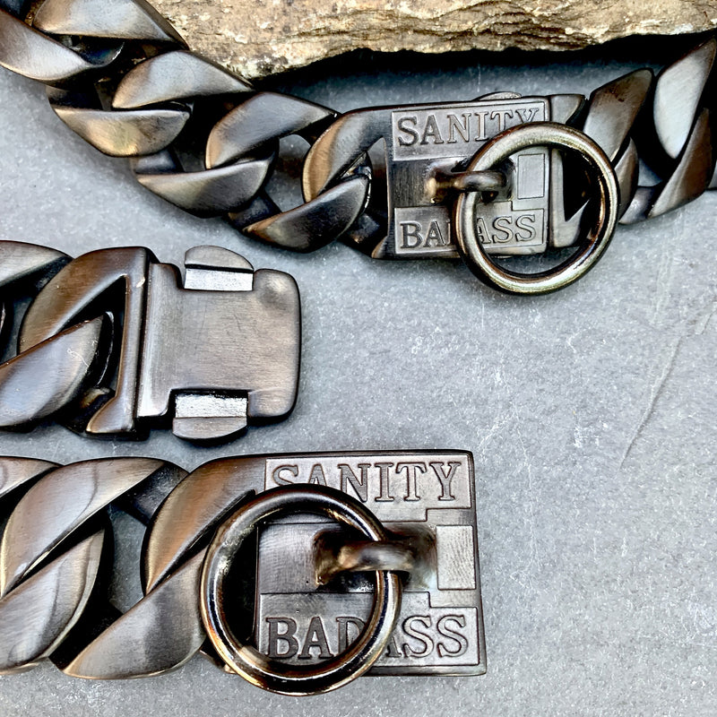 "Dog Collar - Black" - Sanity's BadAss Custom - 1" wide - Lengths 18 to 28" D82 Dog Collar / Dog Chain Biker Jewelry Skull Jewelry Sanity Jewelry Stainless Steel jewelry
