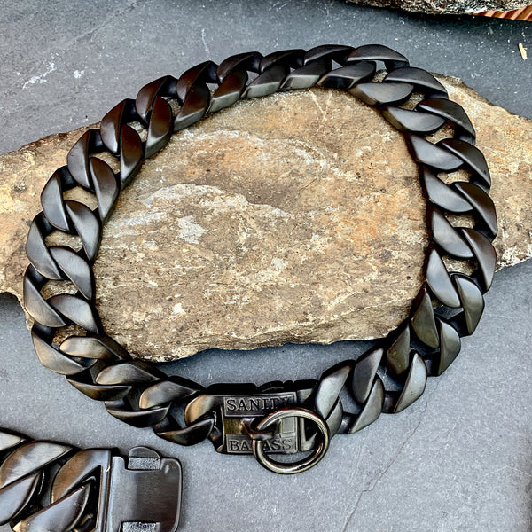 "Dog Collar - Black" - Sanity's BadAss Custom - 1" wide - Lengths 18 to 28" D82 Dog Collar / Dog Chain Biker Jewelry Skull Jewelry Sanity Jewelry Stainless Steel jewelry