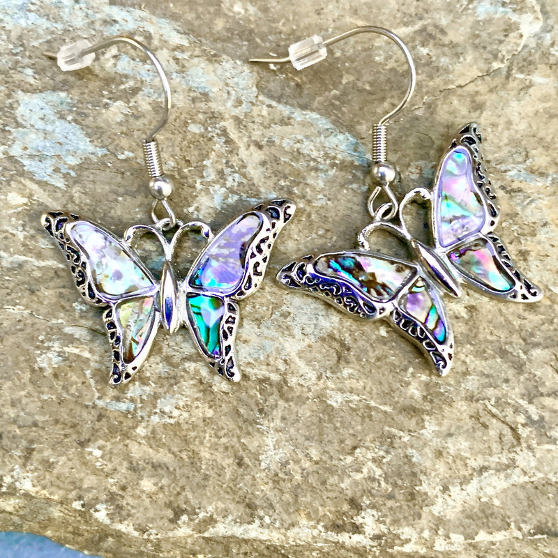 Abalone - Butterfly "Scrollwork" Earrings SK2559E Earrings Biker Jewelry Skull Jewelry Sanity Jewelry Stainless Steel jewelry