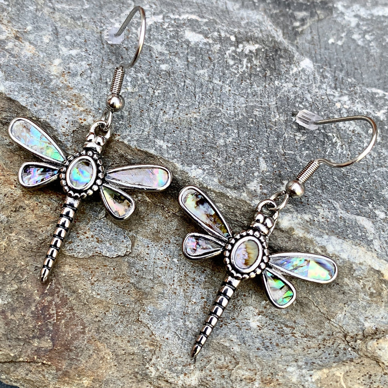 Abalone - Dragonfly " Tear Drop" Earrings SK2557E Earrings Biker Jewelry Skull Jewelry Sanity Jewelry Stainless Steel jewelry