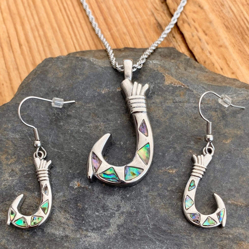 Abalone - Fishing Hook Earrings SK2569E Earrings Biker Jewelry Skull Jewelry Sanity Jewelry Stainless Steel jewelry