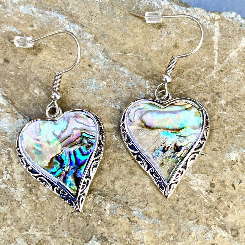 Abalone - Heart Earrings SK Earrings Biker Jewelry Skull Jewelry Sanity Jewelry Stainless Steel jewelry