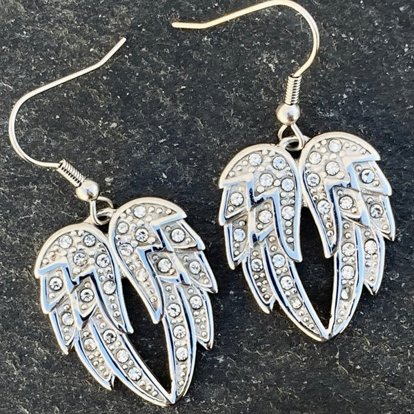 Sanity Jewelry Earrings Angel Heart Wing - Double Wings - Earrings - Silver w/White Stone -  SK2608E