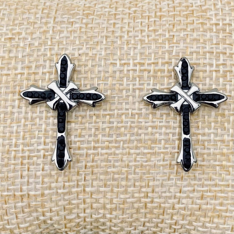 Sanity Jewelry Earrings Bling Cross - Black Stone - Stud - Earrings -  SK2605E