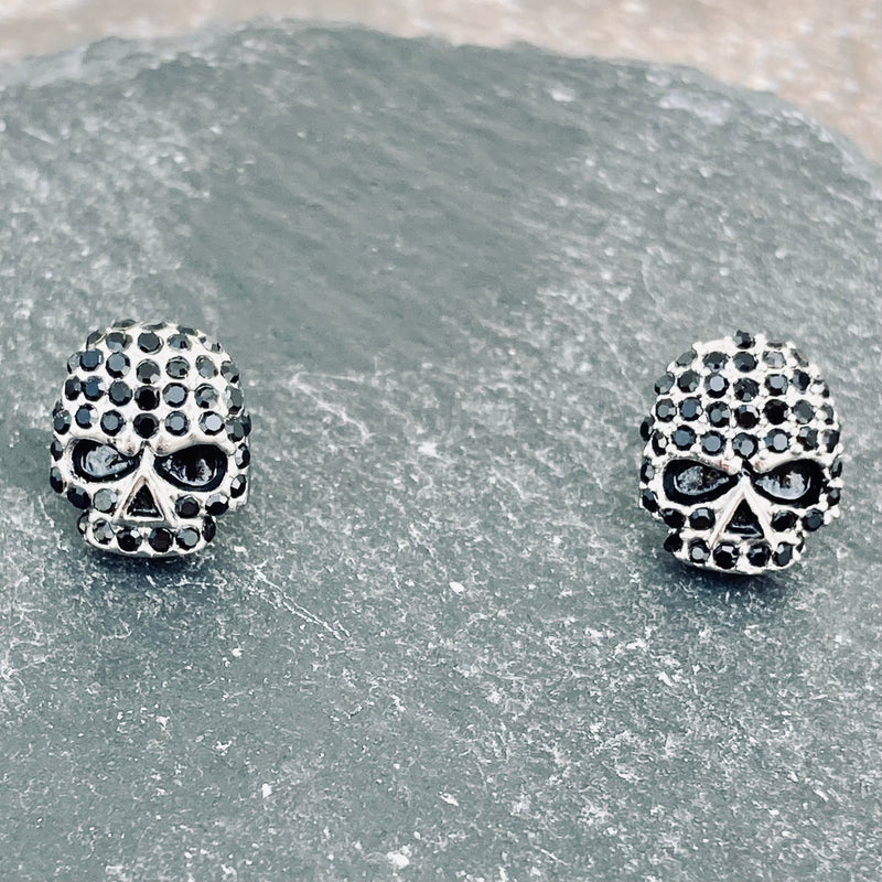 Sanity Jewelry Earrings Bling Skull Earrings - Black Stone - Large Stud - SK2594E