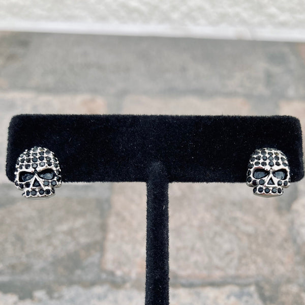 Sanity Jewelry Earrings Bling Skull Earrings - Black Stone - Small Stud - SK2594E