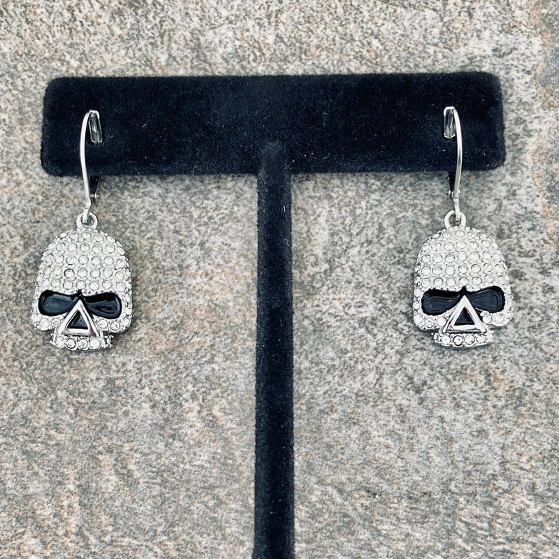 Sanity Jewelry Earrings Bling Skull Earrings - White Stone - French Wire - SK2595E