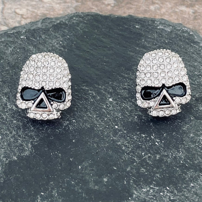 Sanity Jewelry Earrings Bling Skull Earrings - White Stone - Large Stud - SK2595E
