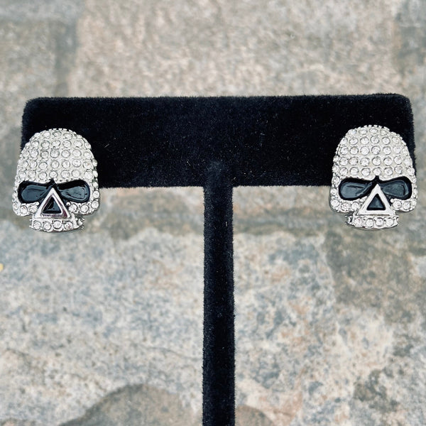Sanity Jewelry Earrings Bling Skull Earrings - White Stone - Large Stud - SK2595E