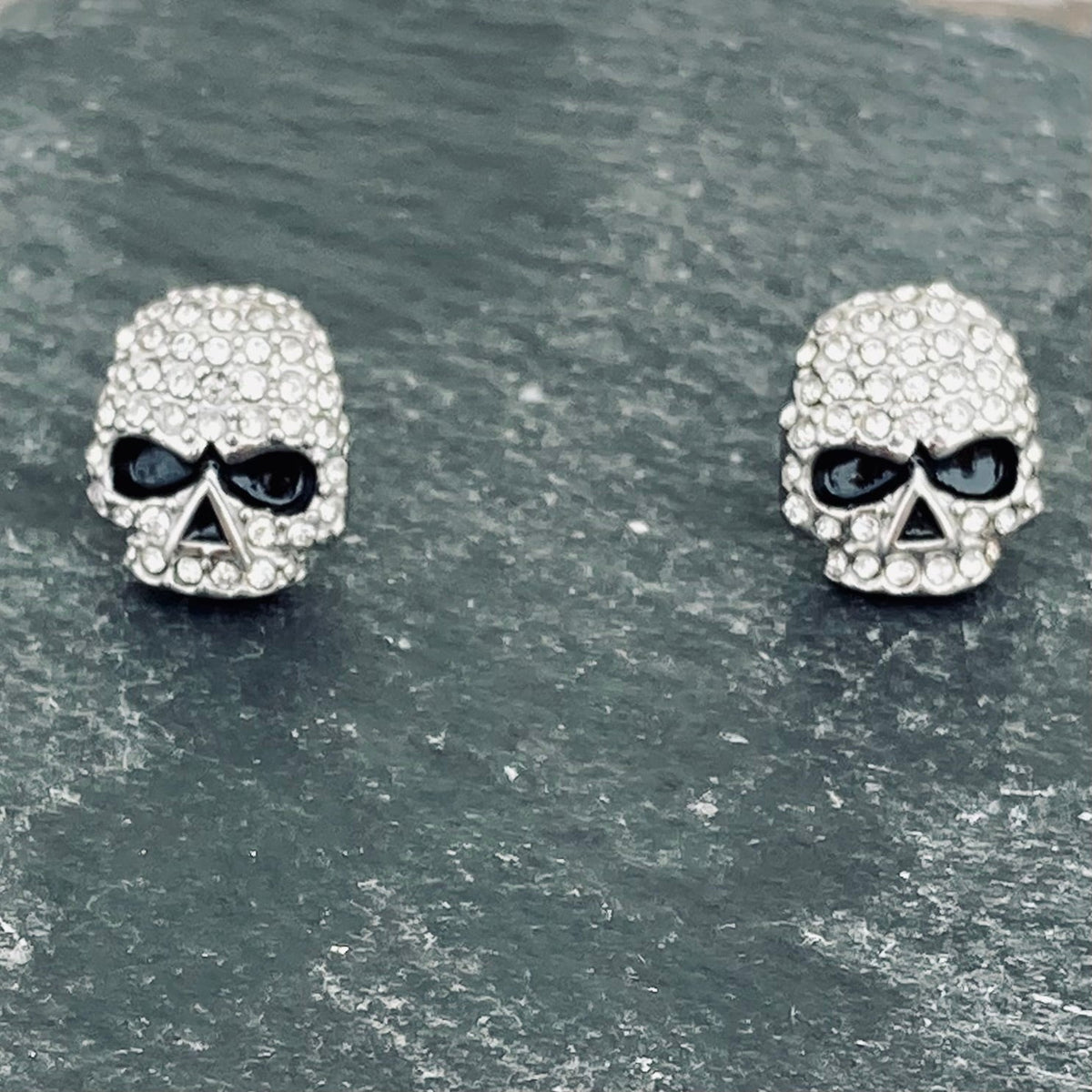 Bling Skull Earrings - White Stone - Small Stud - SK2595S