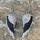"Crystal Angel Wings" Earrings - Black & White -  SK2250E Earrings Biker Jewelry Skull Jewelry Sanity Jewelry Stainless Steel jewelry