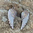 "Crystal Angel Wings" Earrings - Rainbow Stones -  SK2254E Earrings Biker Jewelry Skull Jewelry Sanity Jewelry Stainless Steel jewelry