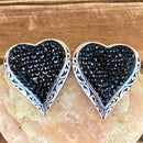Sanity Jewelry Earrings Crystal Heart Earrings - Black - Stud - AJ02S