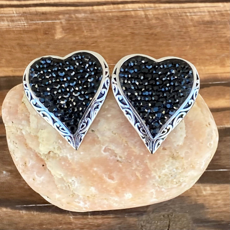Sanity Jewelry Earrings Crystal Heart Earrings - Black - Stud - AJ02S