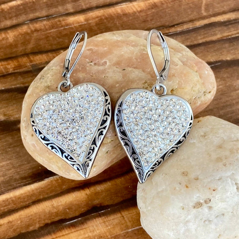 Sanity Jewelry Earrings Crystal Heart Earrings - White - Lever Back - AJ1LE